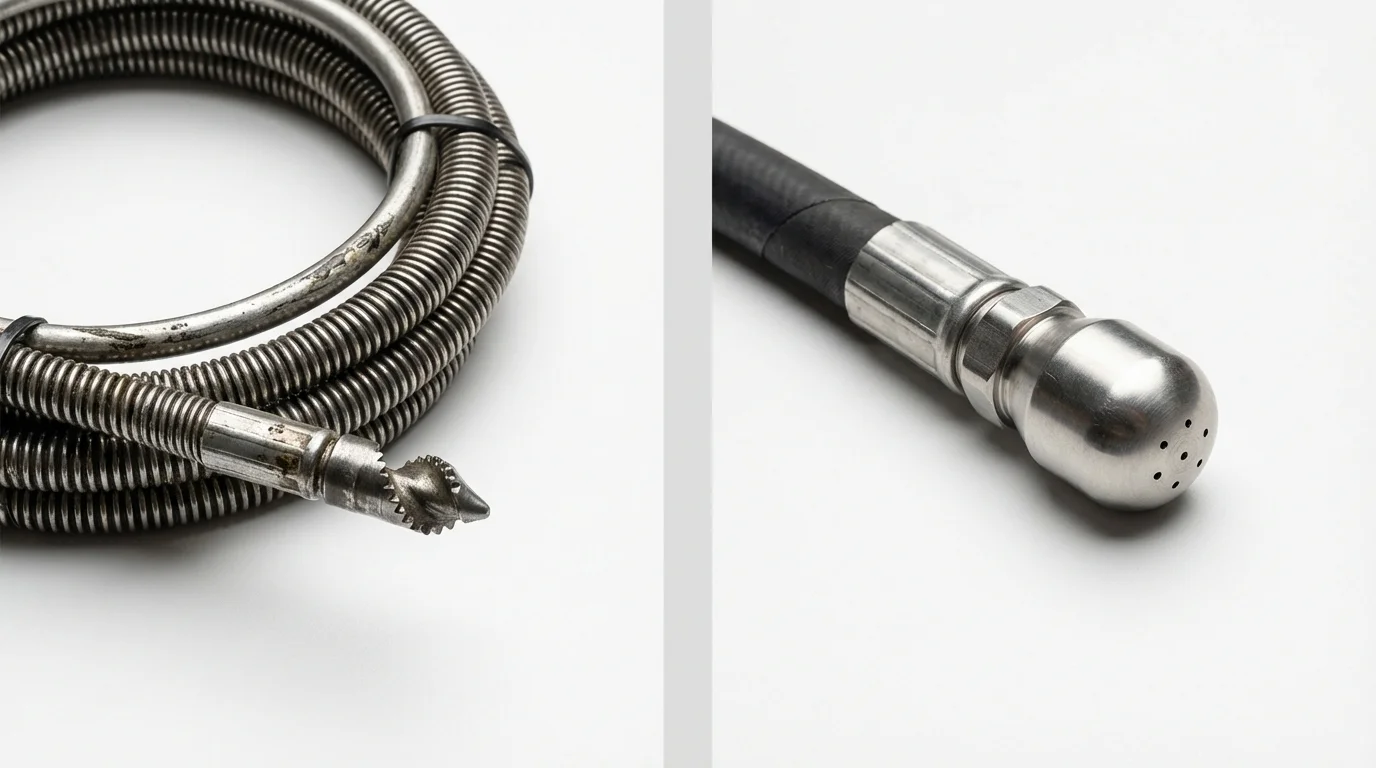 Drain snake cable and hydro jetting nozzle used for drain cleaning in Clearlake, CA