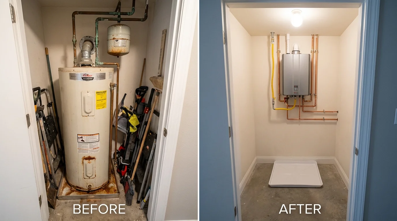 Tank water heater versus wall-mounted tankless unit comparison for Clearlake, CA homeowners